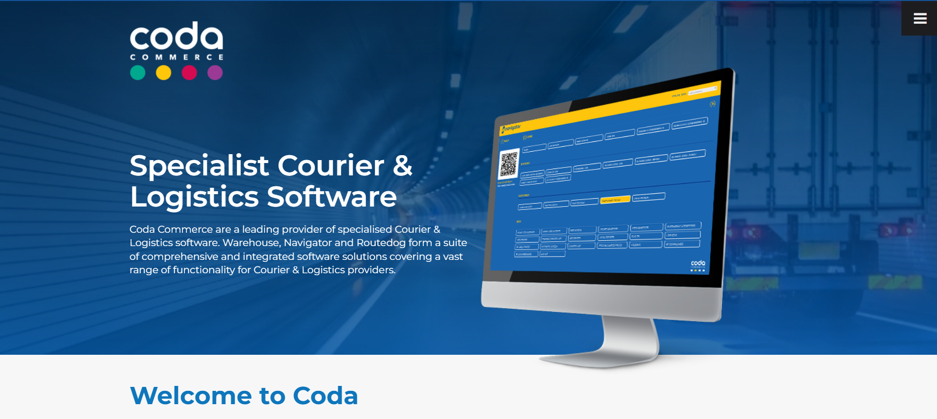 A screenshot of the Coda Commerce courier software website