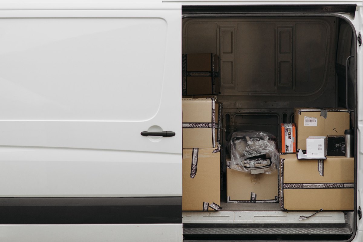 Boxes loaded in the side of a Rapid Despatch van