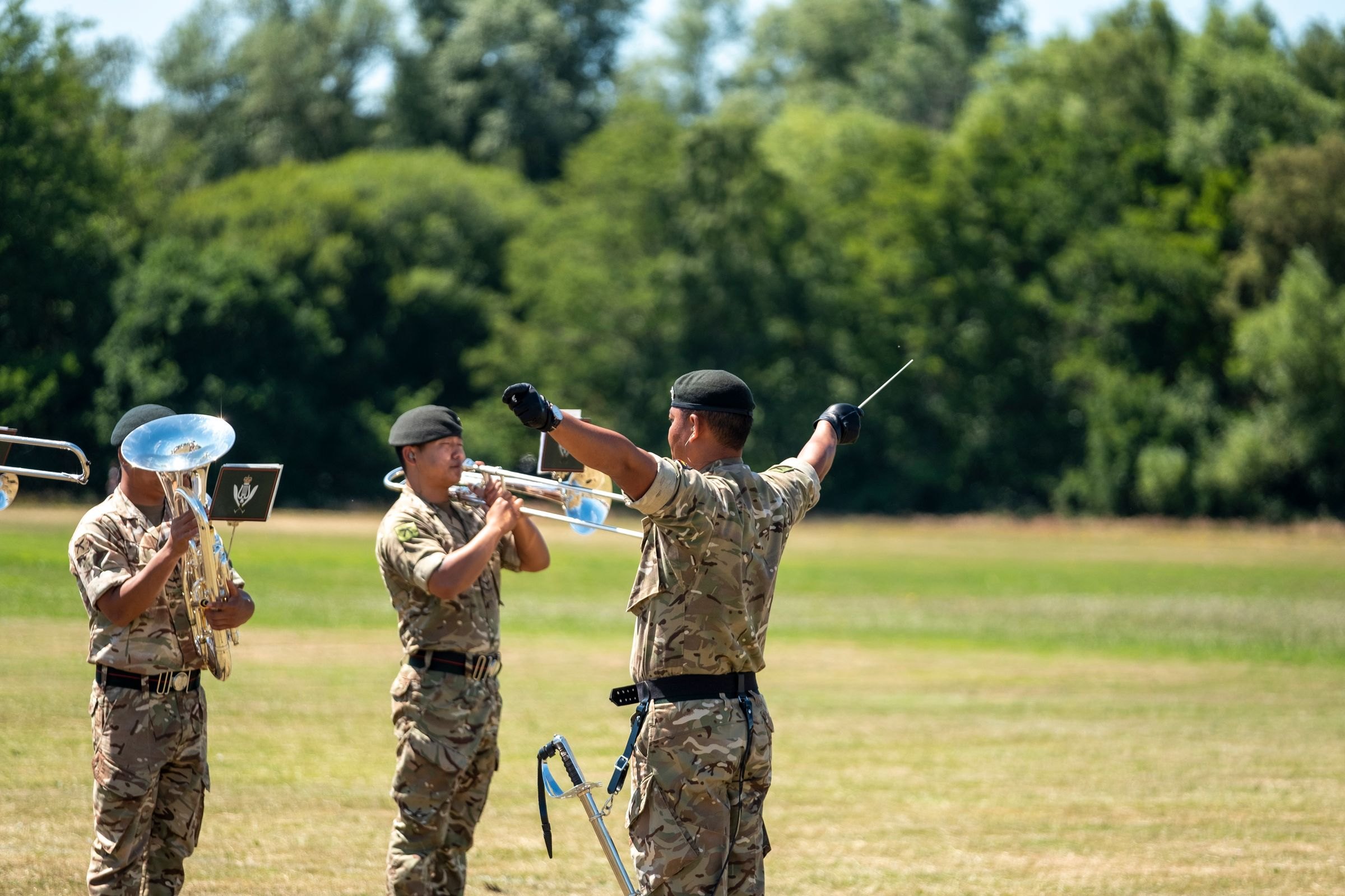 A military band playing at a town event